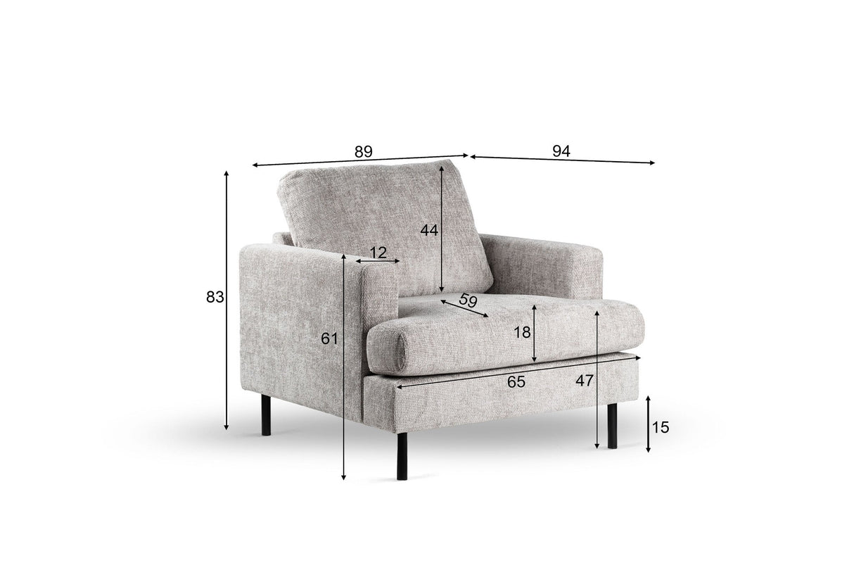 Fauteuil Faya DH Interior Beige Witfoto maatindicatie