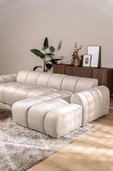 Banken-Hoekbank met lounge beige velvet structuurstof - strepen - rechts - Brix-Dimehouse