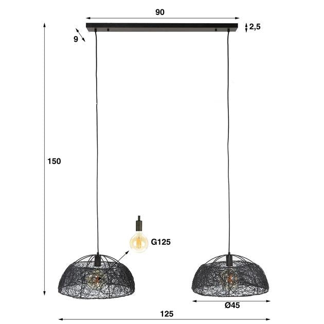 Hanglamp Elijah DH Interior Zwart LxBxH 99x53x31 Metaal Witfoto maatindicatie