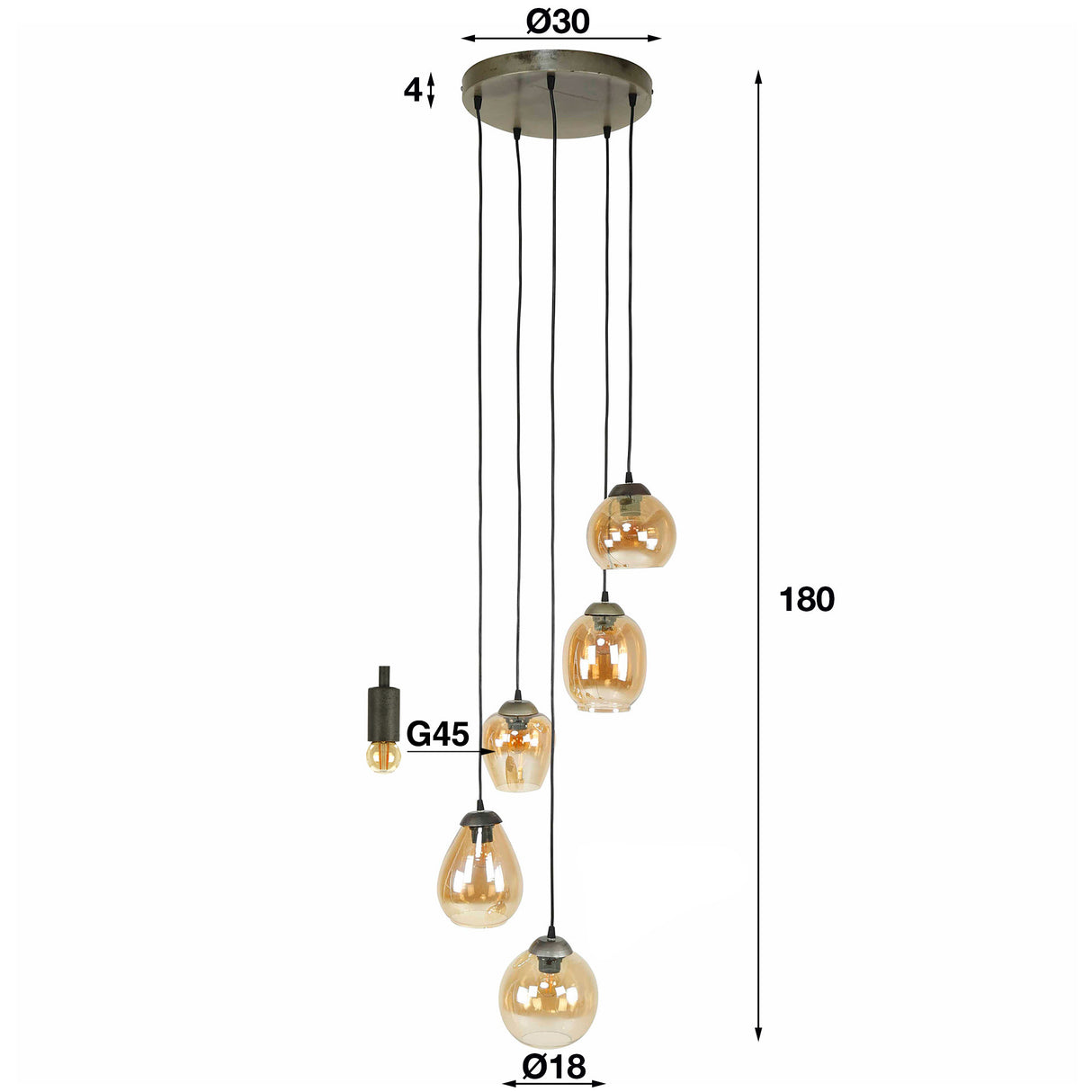 Hanglamp Felien Amber DH Interior Amber color glas LxBxH 59x59x32 Glas Witfoto maatindicatie