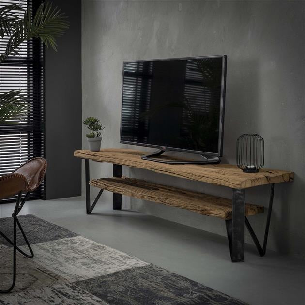 TV Meubel Tygo DH Interior Bruin LxBxH 163x43x18 Hardhout Sfeerfoto schuin vooraanzicht