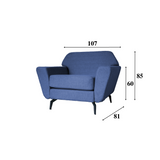 Fauteuil Roger Dimehouse Blauw LxBxH 85x50x33 Stof Witfoto maatindicatie