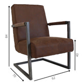 Fauteuil Tiger Dimehouse Bruin LxBxH 69x58x41 Eco-leer Witfoto maatindicatie