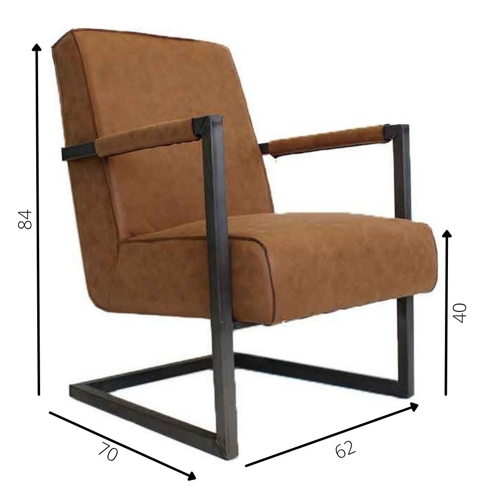 Fauteuil Tiger Dimehouse Cognac LxBxH 69x58x41 Eco-leer Witfoto maatindicatie