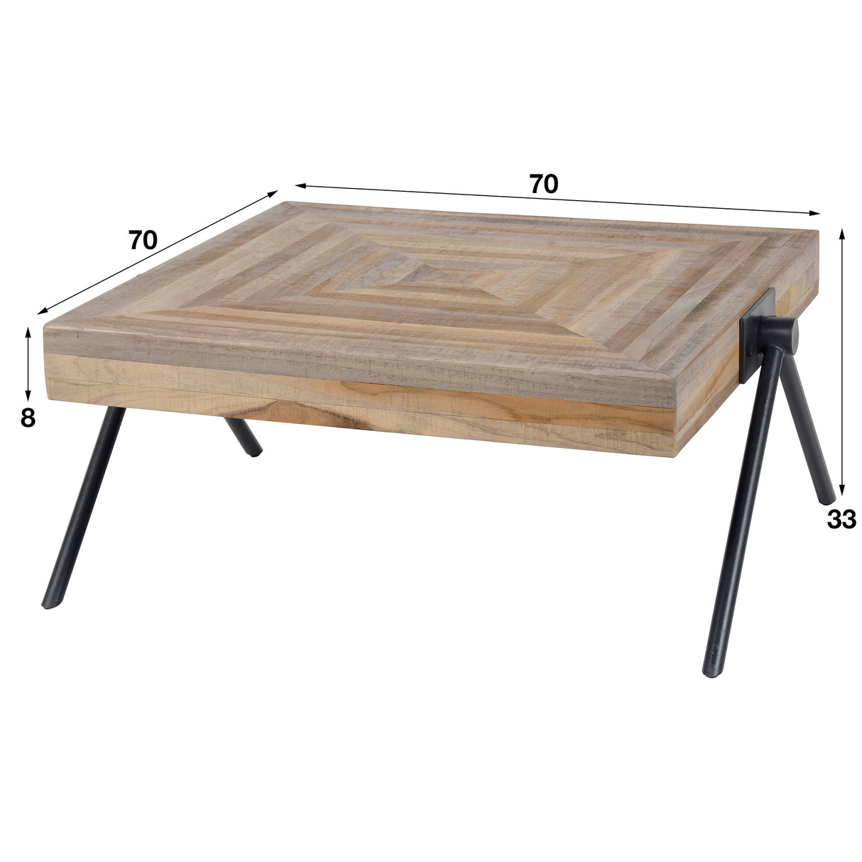 Salontafel Sean DH Interior Verweerd LxBxH 75x75x11 Teak Witfoto maatindicatie