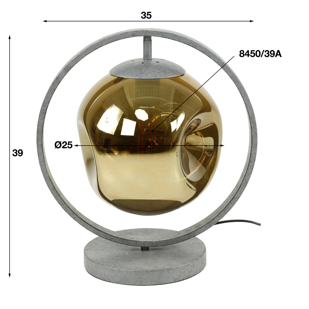 Tafellamp Ada DH Interior Zilver LxBxH 45x41x32 Zilver Witfoto maatindicatie