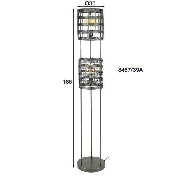 Vloerlamp Mori DH Interior Zwart LxBxH 172x35x35 Nikkel Witfoto maatindicatie