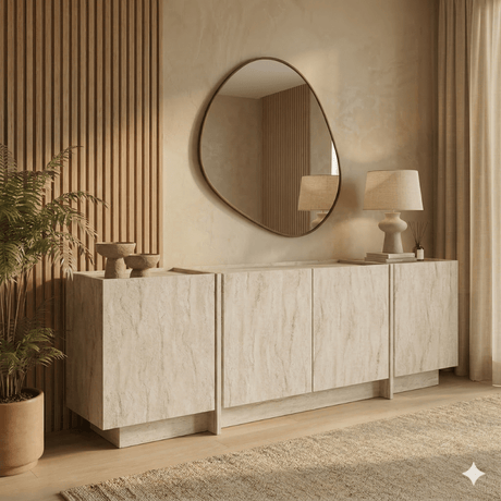Dressoir Japandi travertin melamine Lowen 180x45x80 cm