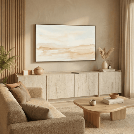 Tv-meubel Japandi travertin melamine Lowen 180 cm