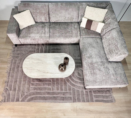 Hoekbank met chaise longue taupe chenille stof Manon - rechts