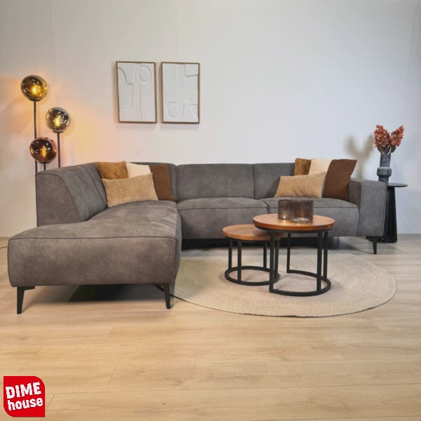 Industriële hoekbank cognac eco-leer Brisbane - links