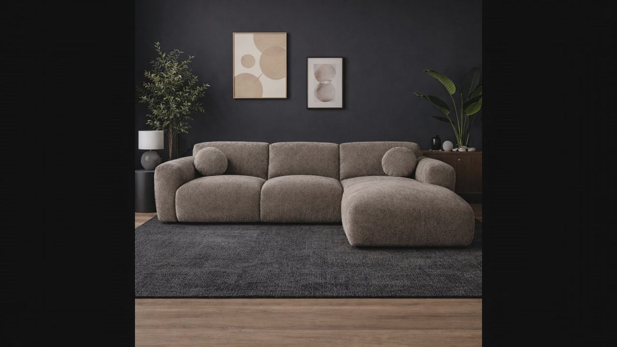 Hoekbank met lounge taupe chenille stof Shane - links