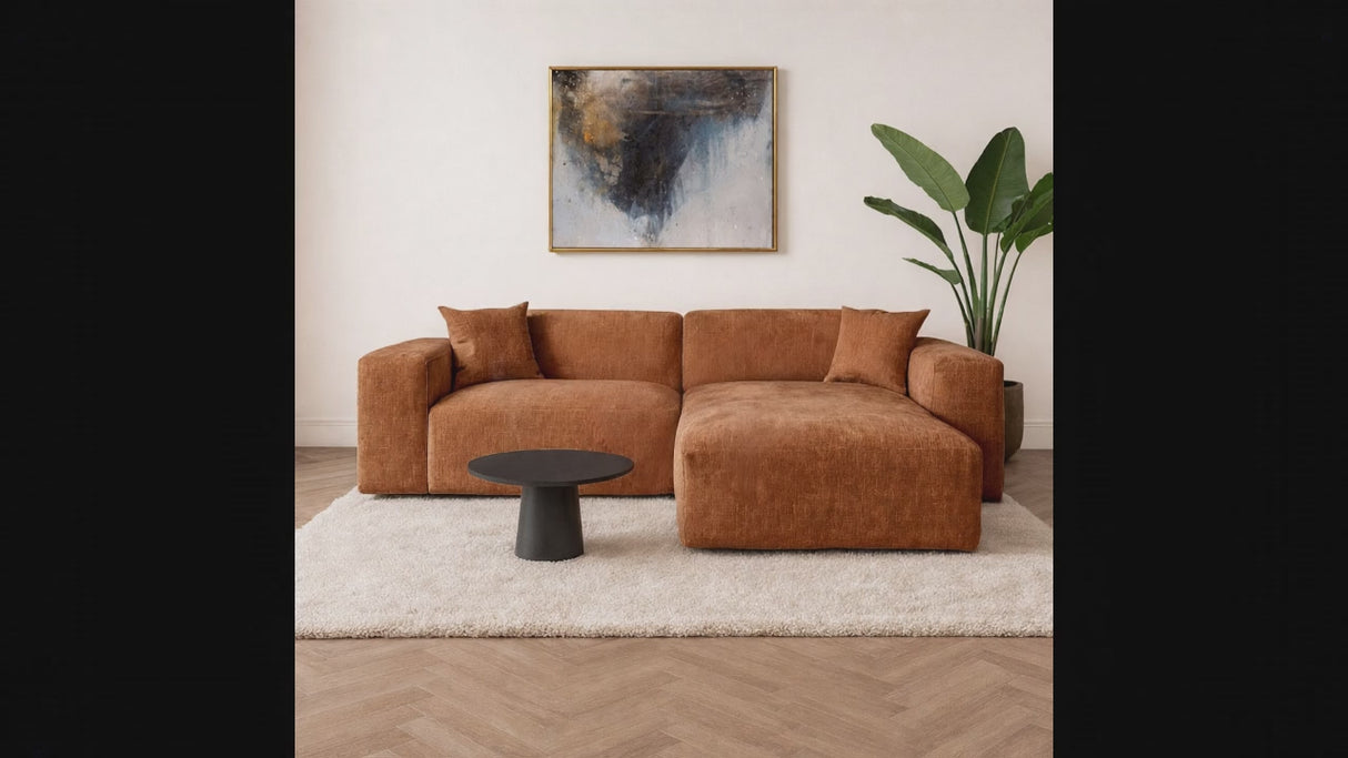 Hoekbank koper chenille Wayne 264 cm - hoek links en rechts monteerbaar