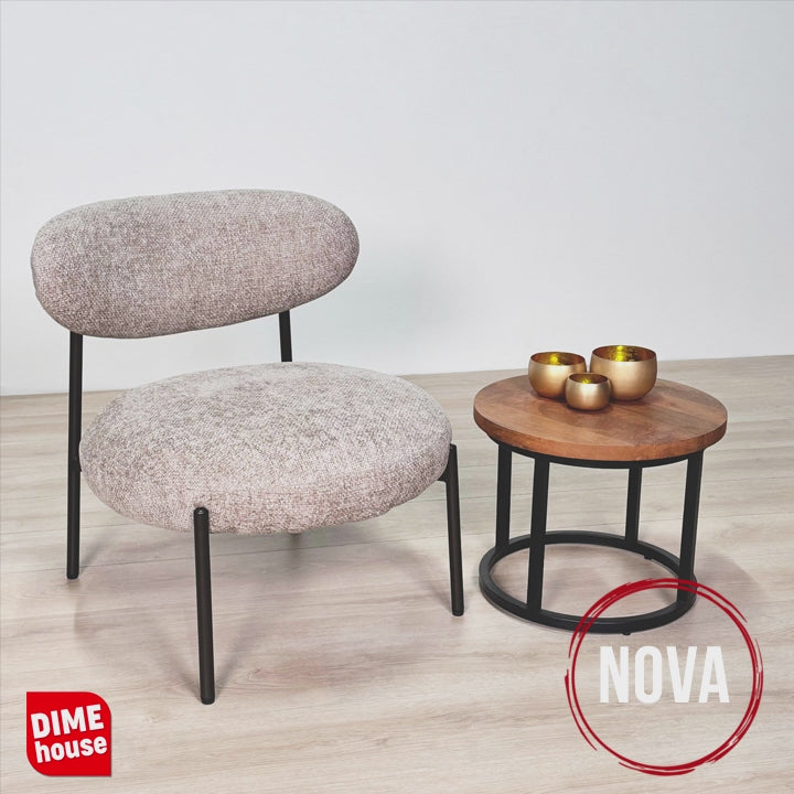 Ronde Scandinavische fauteuil beige gemêleerde stof Nova