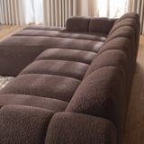 Banken-Hoekbank met lounge zacht bruin bouclé stof - strepen - links - Brix-Dimehouse