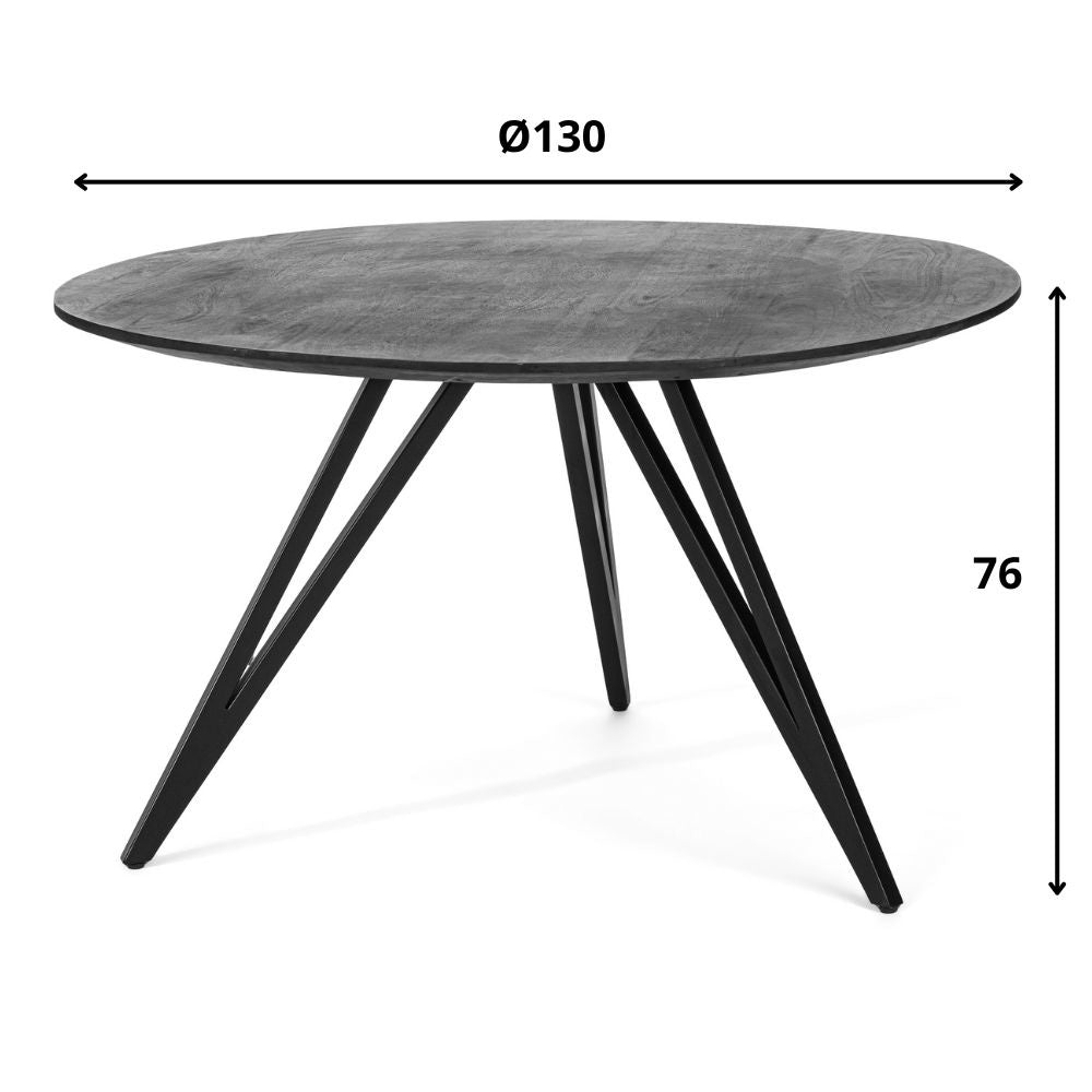 Eettafel Nena DH Interior Zwart LxBxH 135x135x8 Mangohout Witfoto maatindicatie