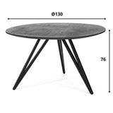 Eettafel Nena DH Interior Zwart LxBxH 135x135x8 Mangohout Witfoto maatindicatie