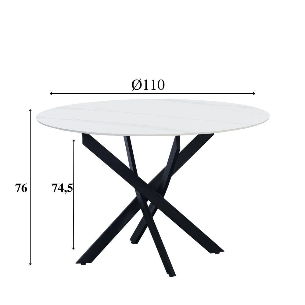 Eettafel Vivian White Dimehouse Wit LxBxH 121x121x11 Sintered stone Witfoto maatindicatie