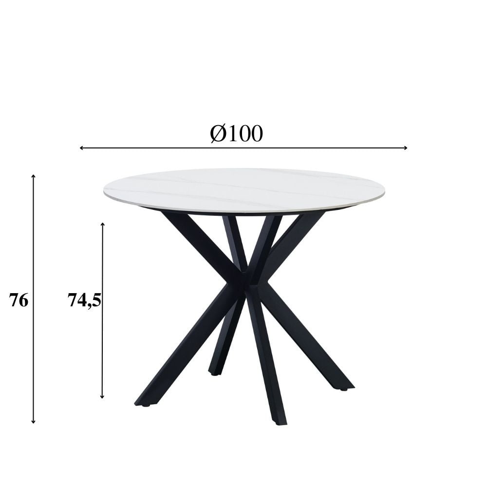 Eettafel Yuna White Dimehouse Wit LxBxH 111x111x11 Sintered stone Witfoto maatindicatie