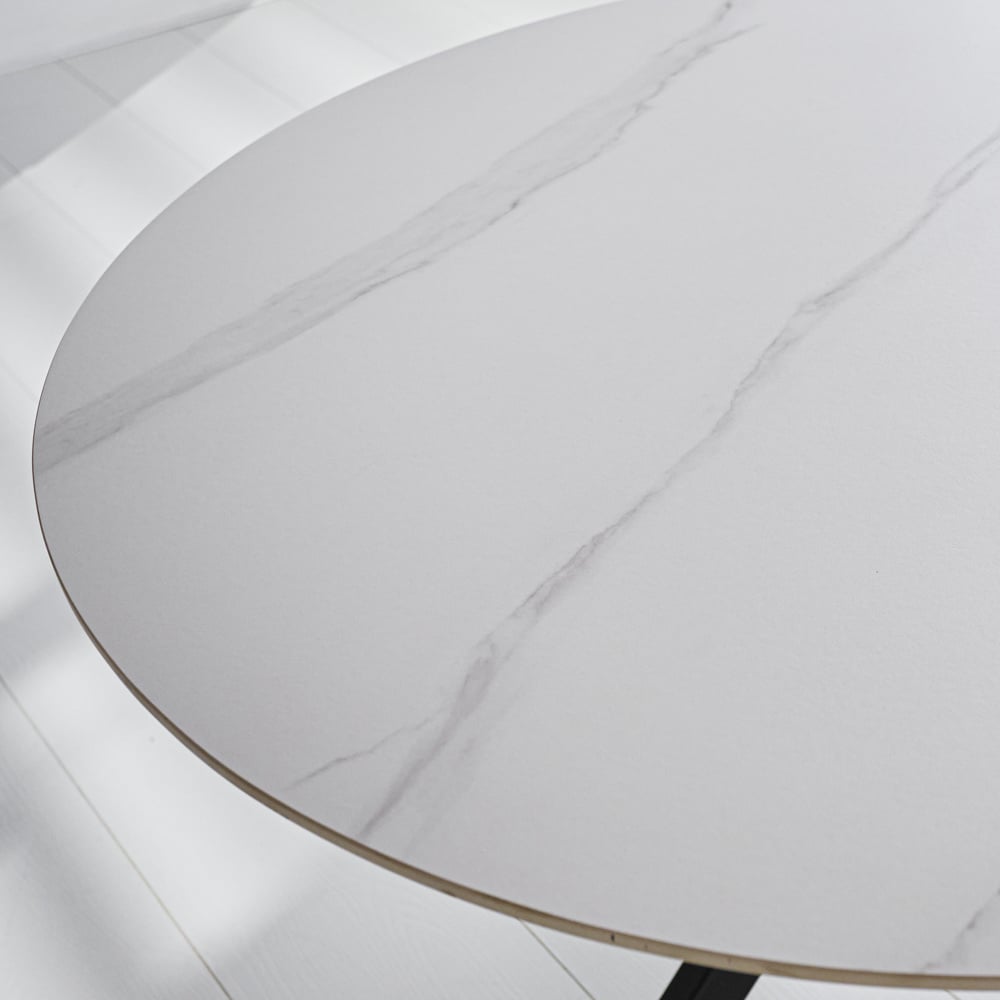 Eettafel Yuna White Dimehouse Wit LxBxH 121x121x11 Sintered stone Sfeerfoto detail