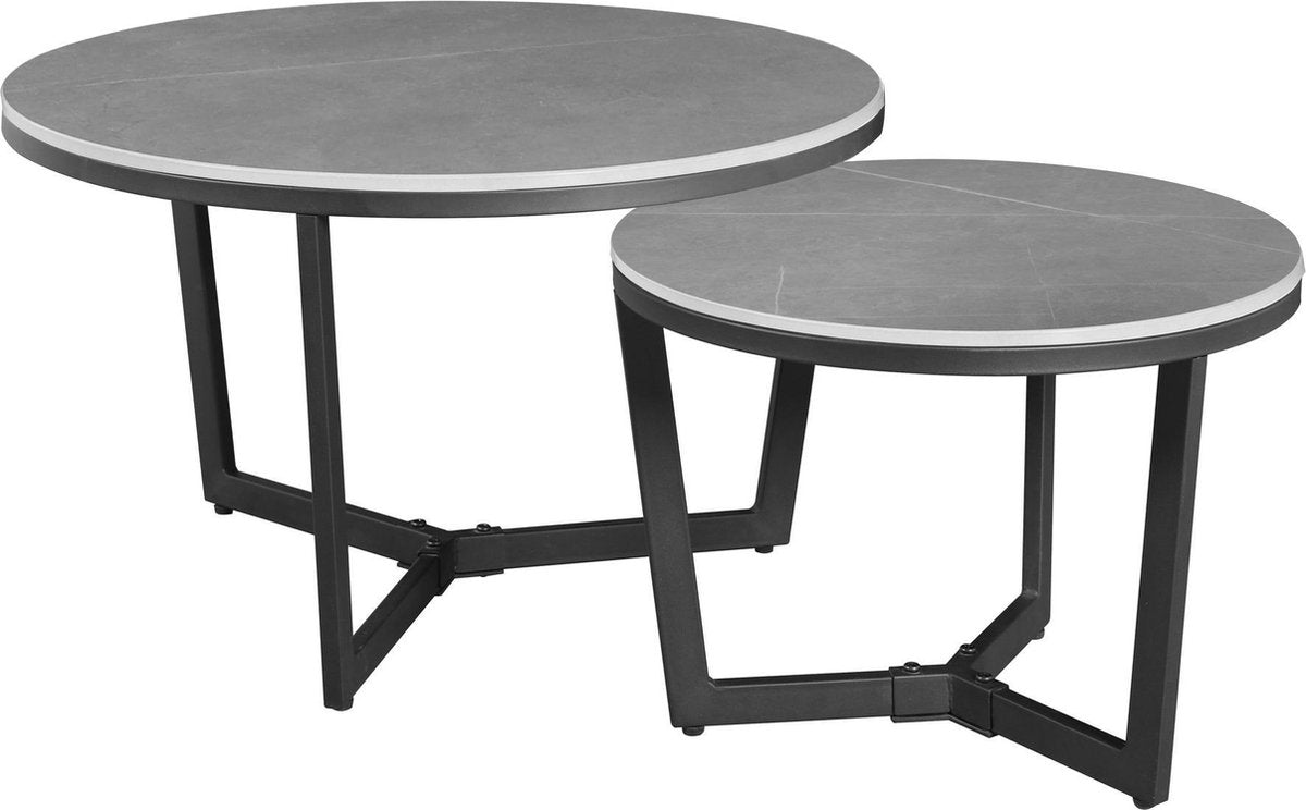 Salontafel Set van 2 Brady Rond Marmerlook Grijs