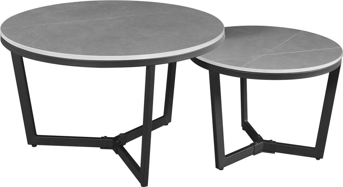 Salontafel Set van 2 Brady Rond Marmerlook Grijs