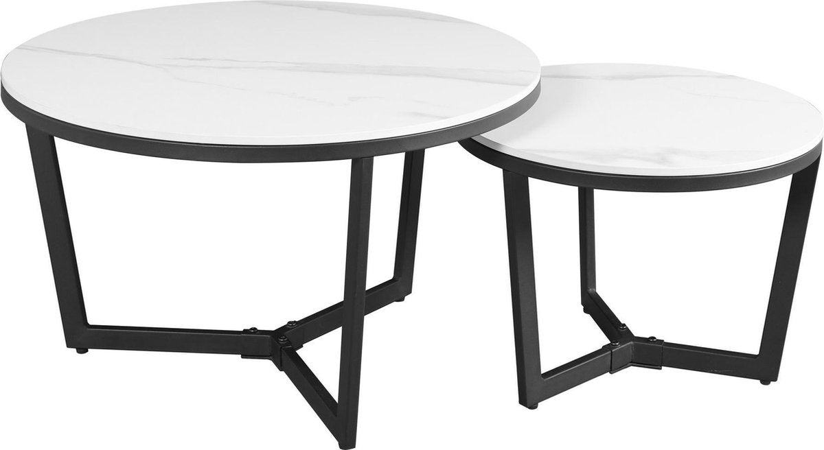 Salontafel Set van 2 Brady Rond Marmerlook Wit