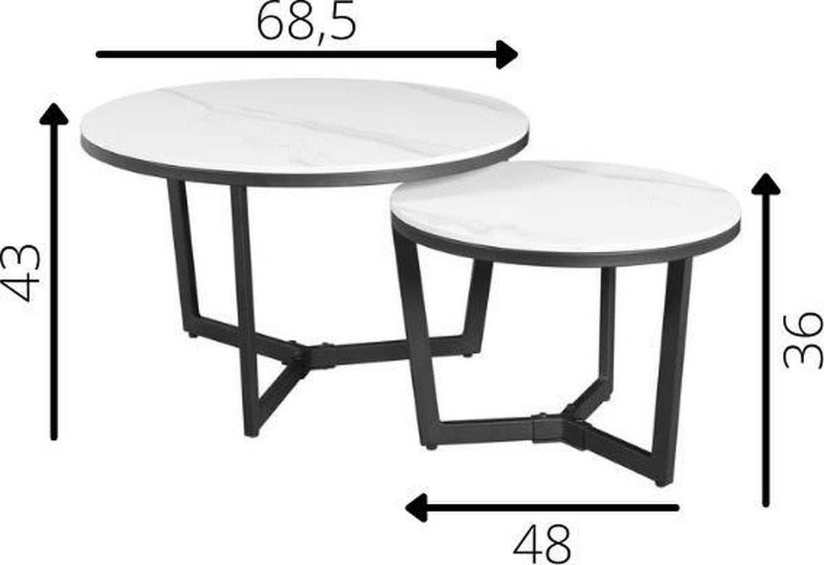 Salontafel Set van 2 Brady Rond Marmerlook Wit