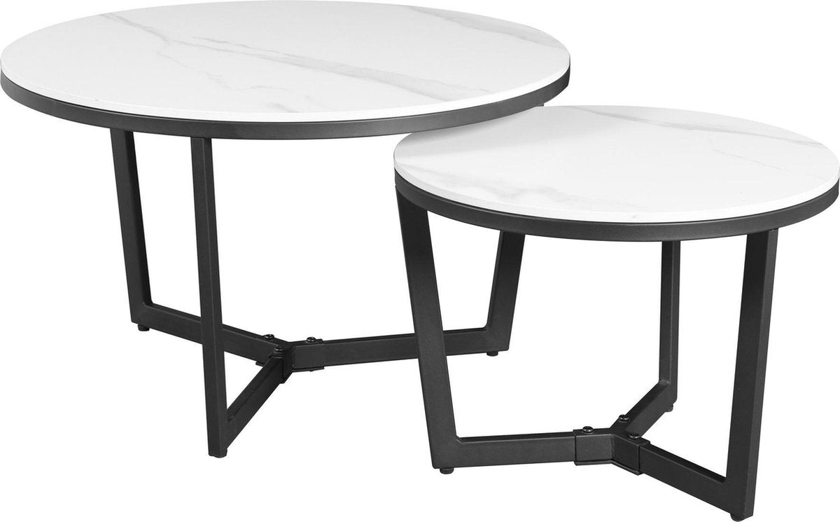 Salontafel Set van 2 Brady Rond Marmerlook Wit