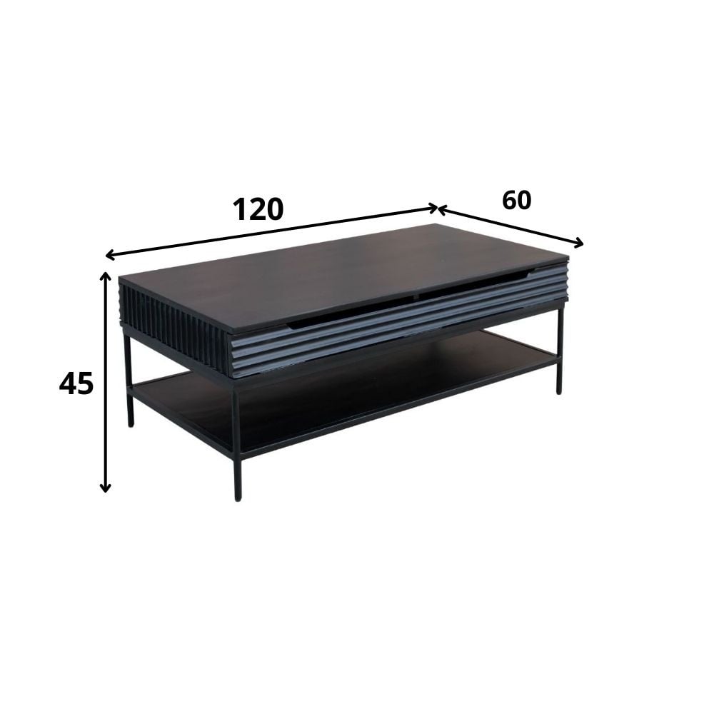 Salontafel Jonas Dimehouse Zwart LxBxH 125x65x50 Mangohout Witfoto maatindicatie