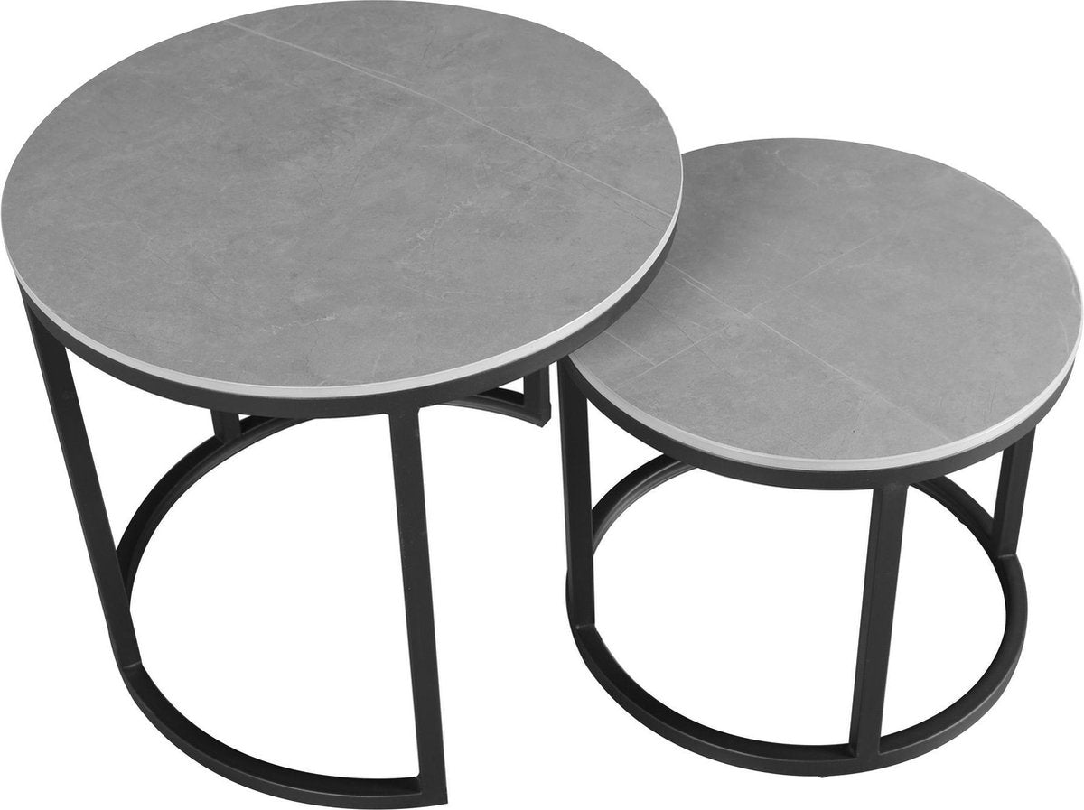 Ronde Salontafel Set van 2 Sintered Stone Marmerlook Paige Grijs