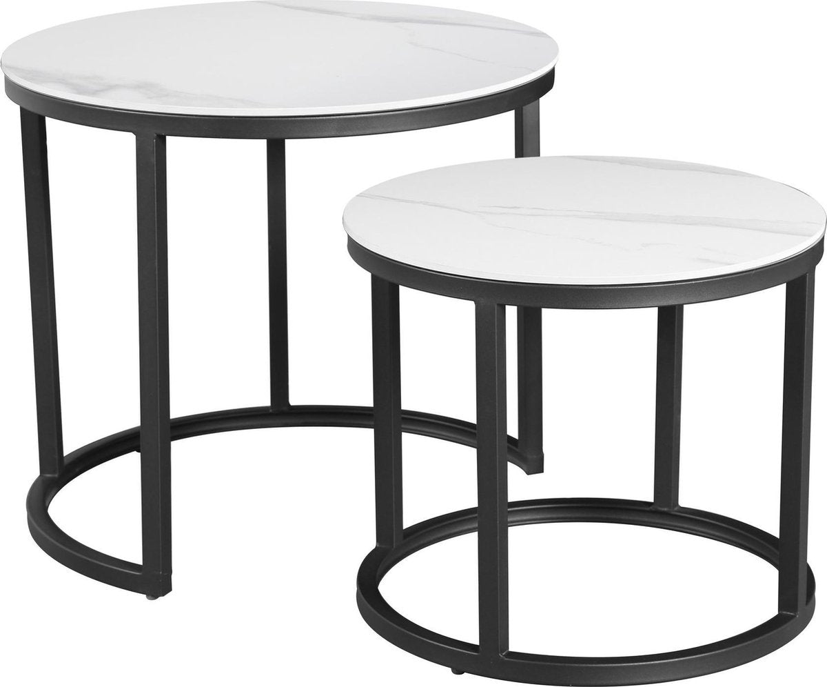 Ronde Salontafel Set van 2 Sintered Stone Marmerlook Paige Wit