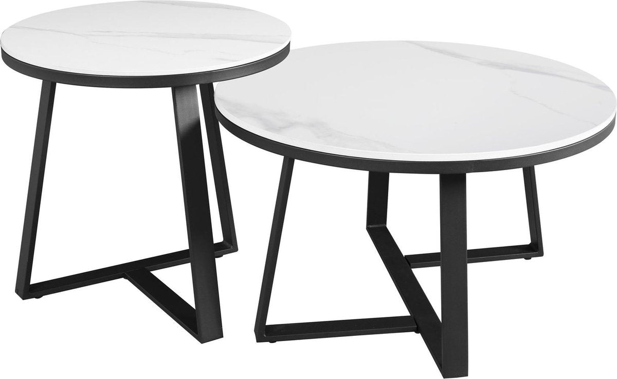 Salontafel Set van 2 Tanner Rond Marmerlook Wit