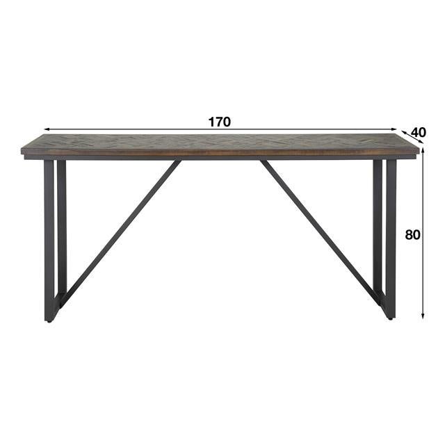 Kaptafel Cleo DH Interior Brownwash LxBxH 170x80x40 Teak Witfoto maatindicatie