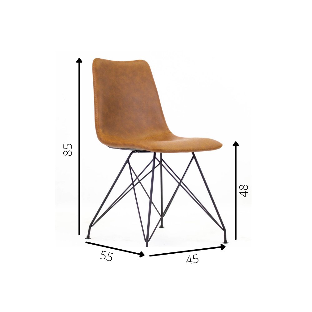 Eetkamerstoel Viano Dimehouse Cognac LxBxH 64x61x52 Kunstleer Witfoto maatindicatie