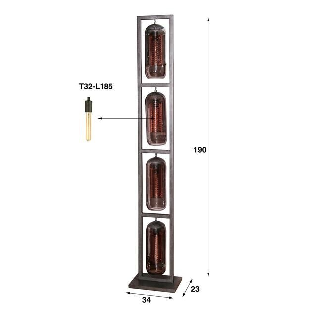 Vloerlamp Hilda DH Interior Zwart LxBxH 190x41x29 Metaal Witfoto maatindicatie