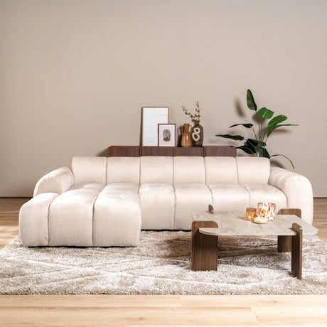 Banken-Hoekbank met lounge beige velvet structuurstof - strepen - links - Brix-Dimehouse
