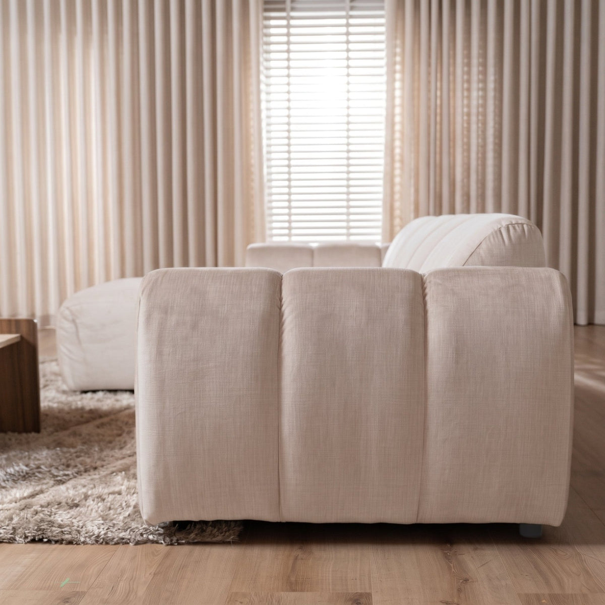 Banken-Hoekbank met lounge beige velvet structuurstof - strepen - links - Brix-Dimehouse