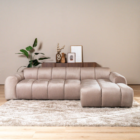 Hoekbank met lounge zand velvet structuurstof - strepen - rechts - Brix